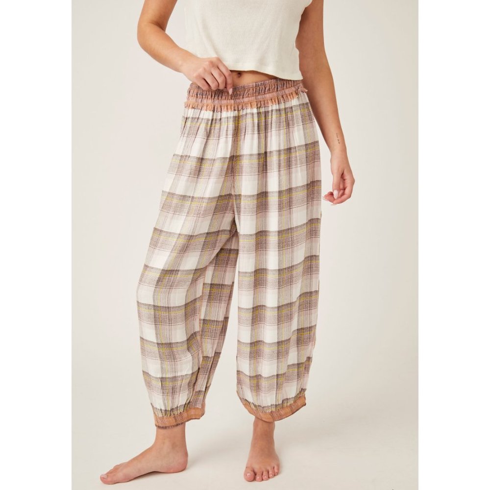 NWT FREE PEOPLE Fallin' For Flannel Lounge Pants / Olay and Gren Combo